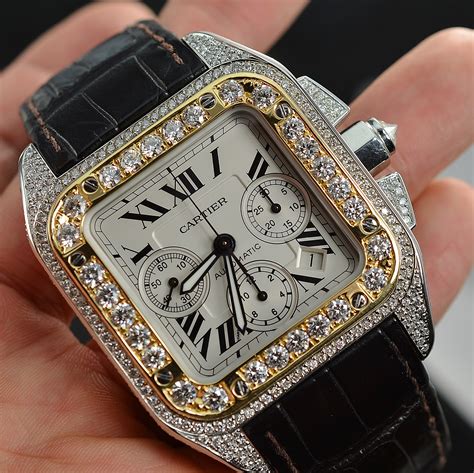 cartier santos with diamond|cartier santos 100 diamond watch.